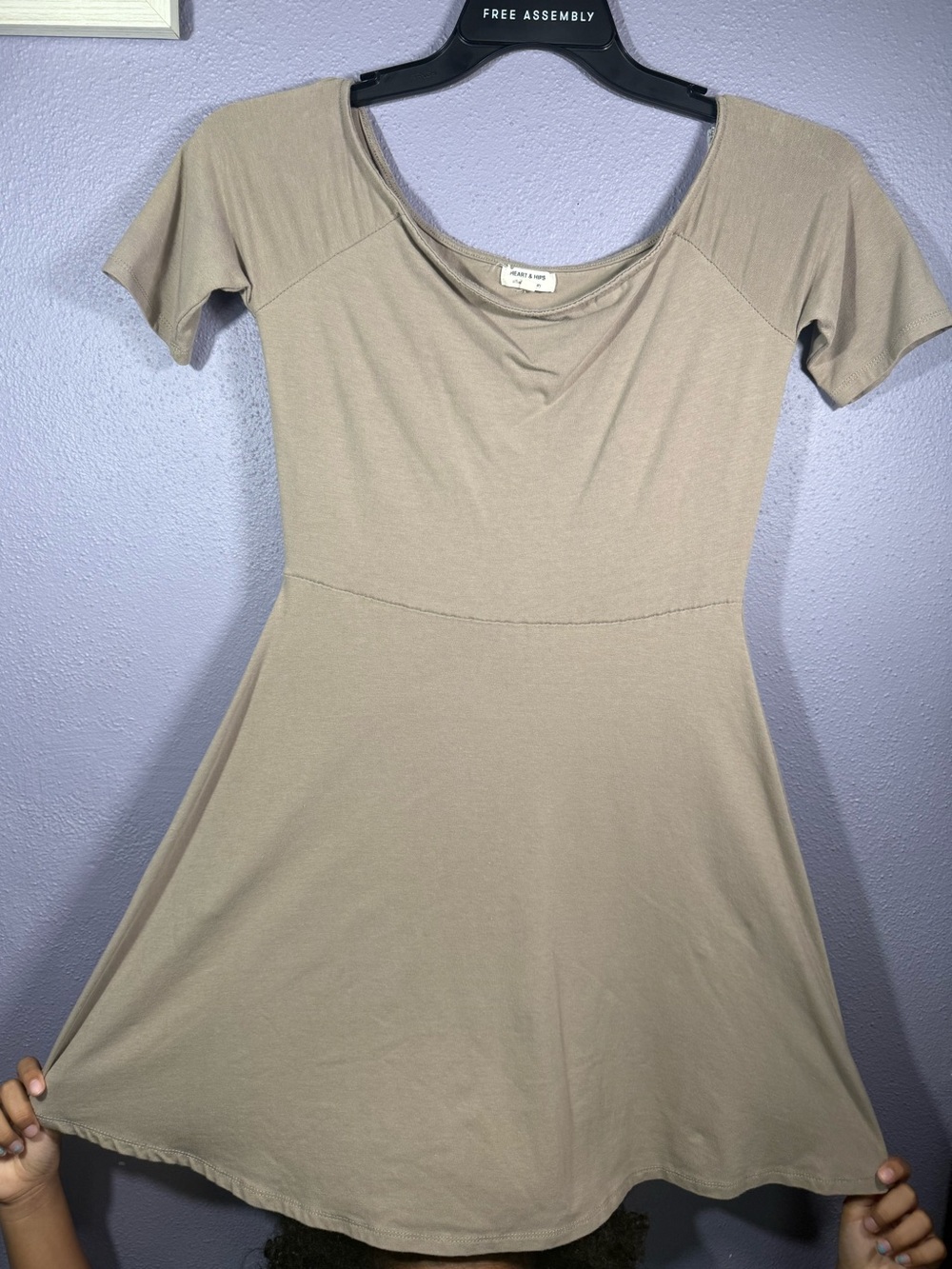 Heart Hips Taupe Fit-and-Flare Short Sleeve Dress